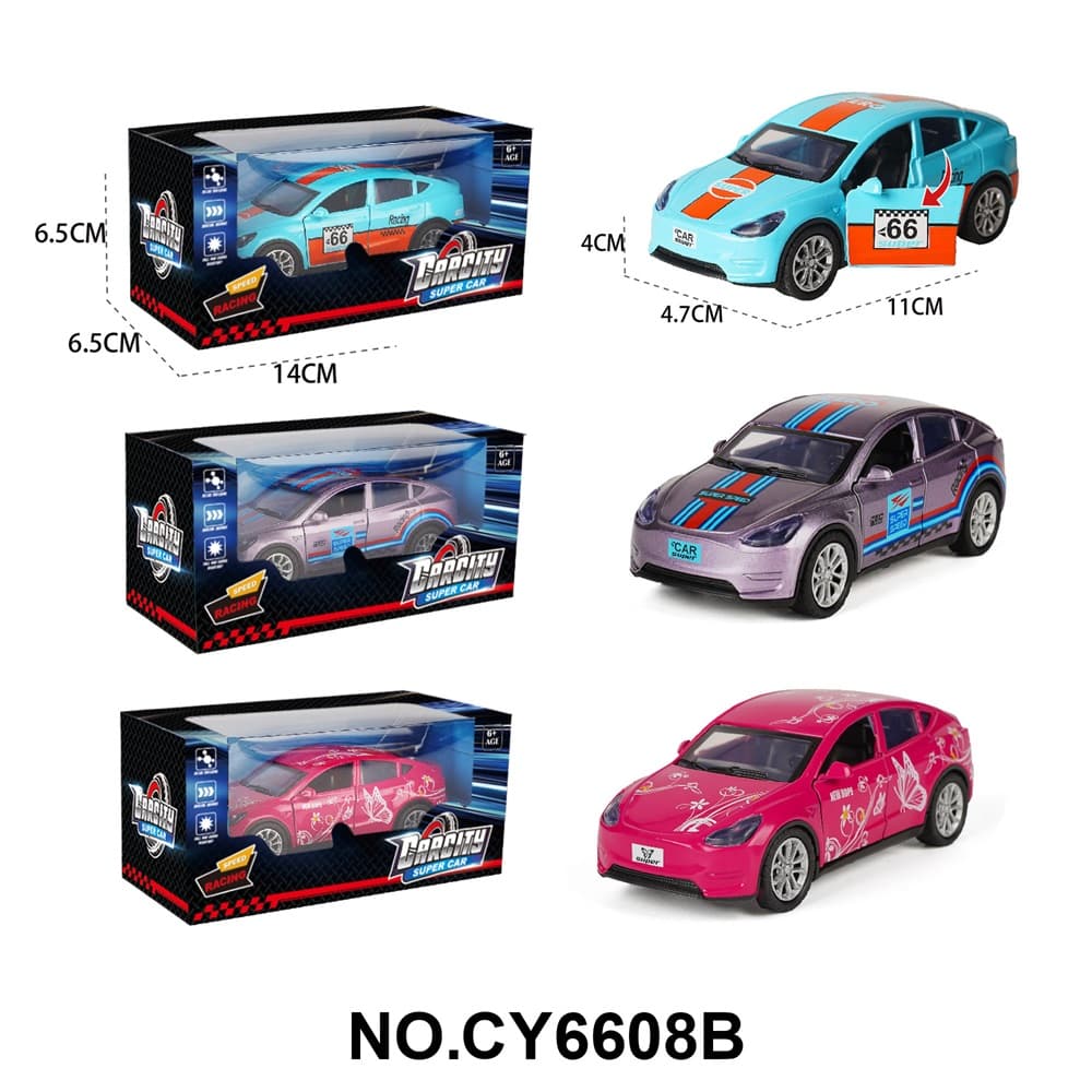 1:36 Die-cast Electric Car Tesla Factory Edition Gulf Blue/Red/Purple Gray Mixed Pack