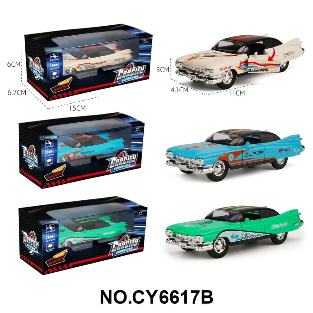 1:36 Scale Pullback Alloy Chevrolet Classic Car Factory Edition - Gulf Blue/White/Green (Assorted Colors)