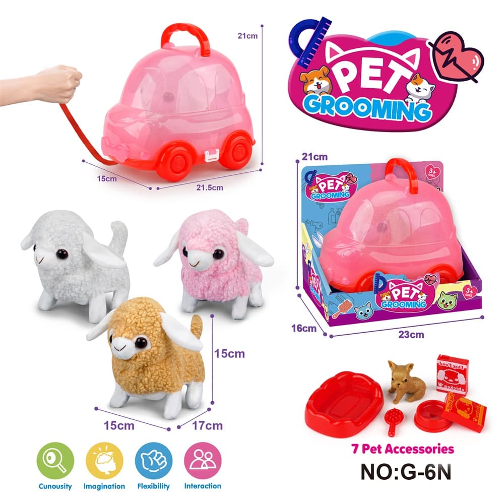 Red Pull String Car with Electric Walking Sheep (3 Colors) + Accessories