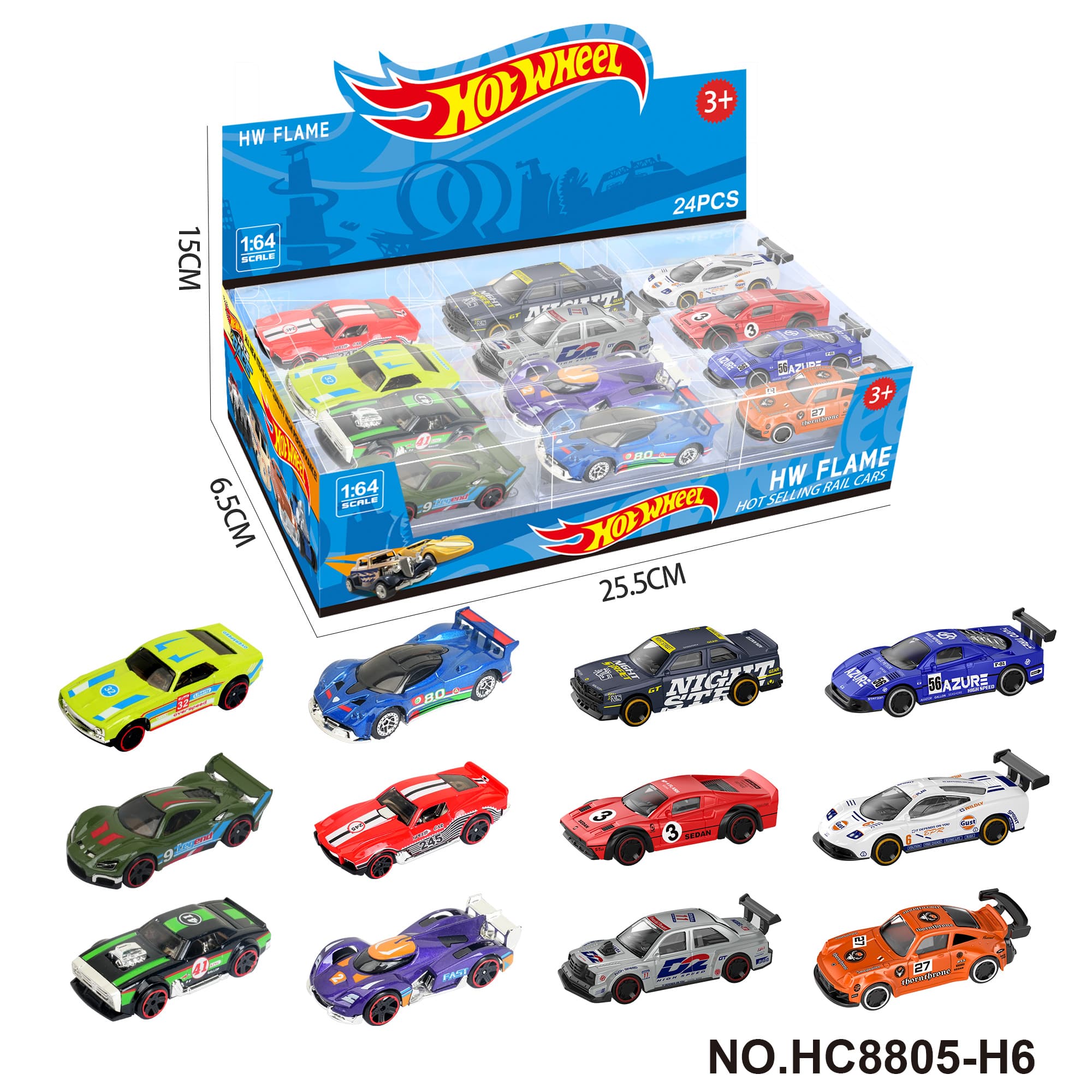 1:64 Hot Wheels 12 Styles Alloy Car 24pcs Display Box (Racing, Sports Car, Muscle Car)