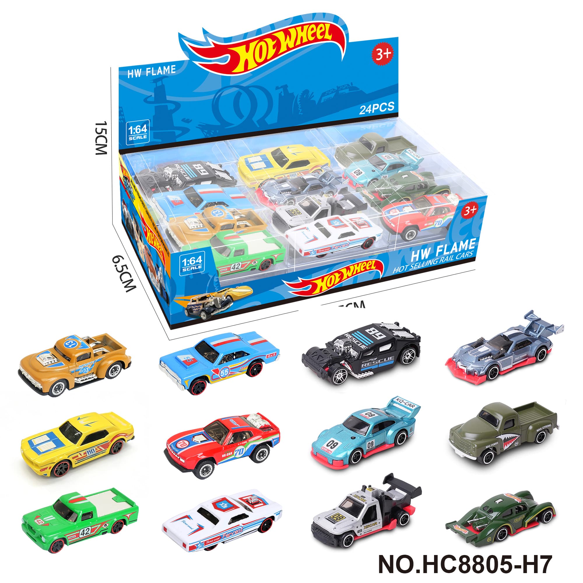 1:64 Hot Wheels 12 Styles Alloy Car 24pcs Display Box (Racing, Sports Car, Muscle Car, Pickup)