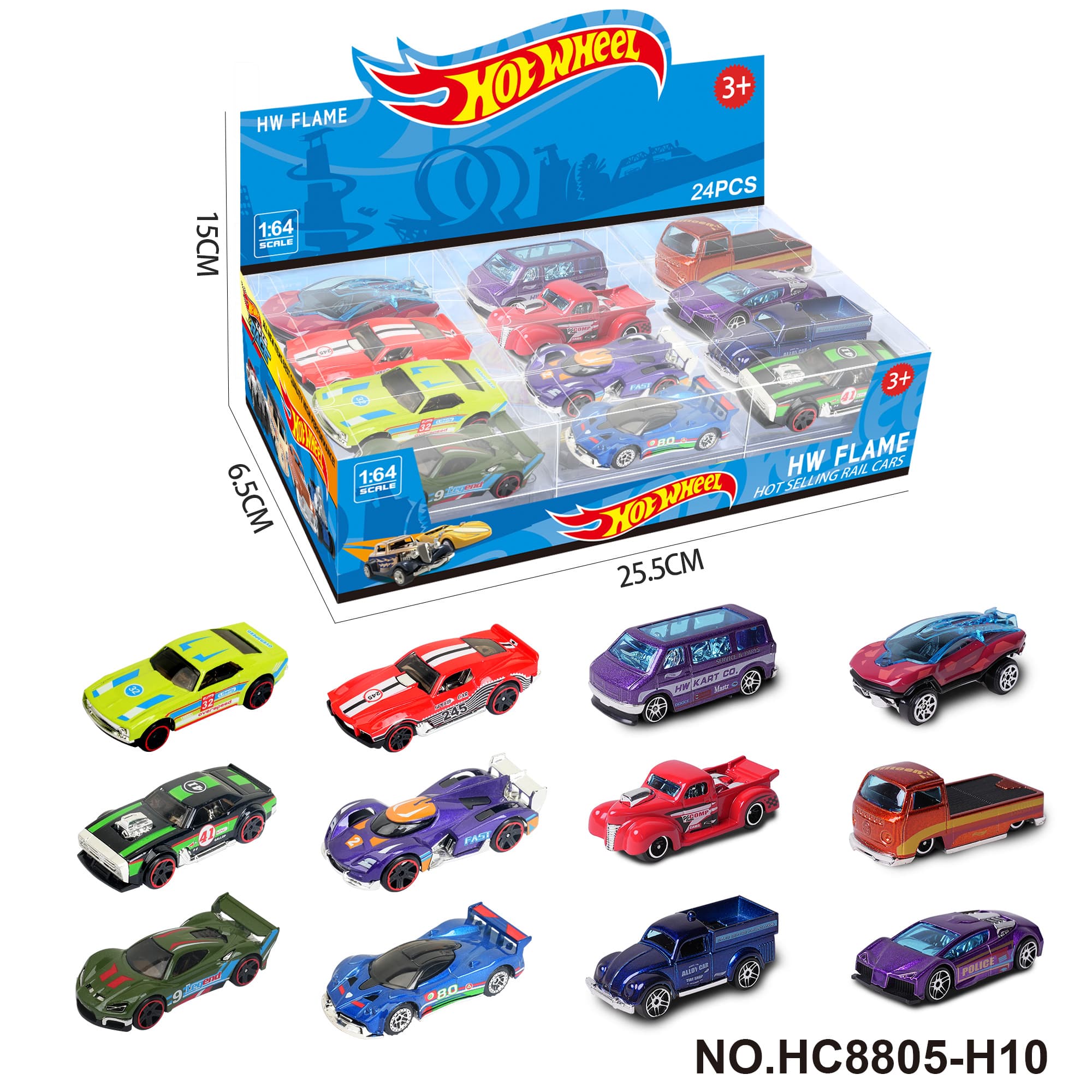 1:64 Hot Wheels 12 Styles Alloy Car 24pcs Display Box (Racing, Muscle Car, Pickup, Van)