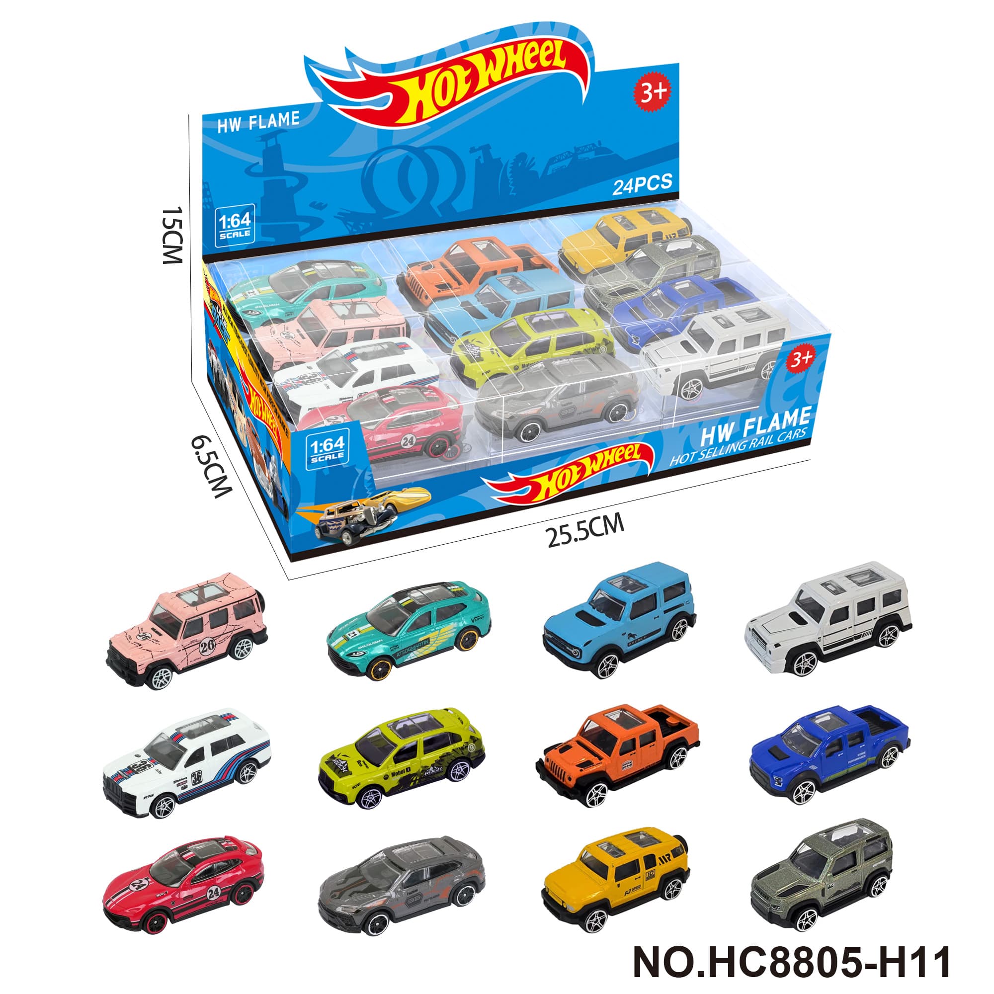 1:64 Hot Wheels Alloy 12 Styles 24pcs Display Box (SUV, Pickup, Hummer)