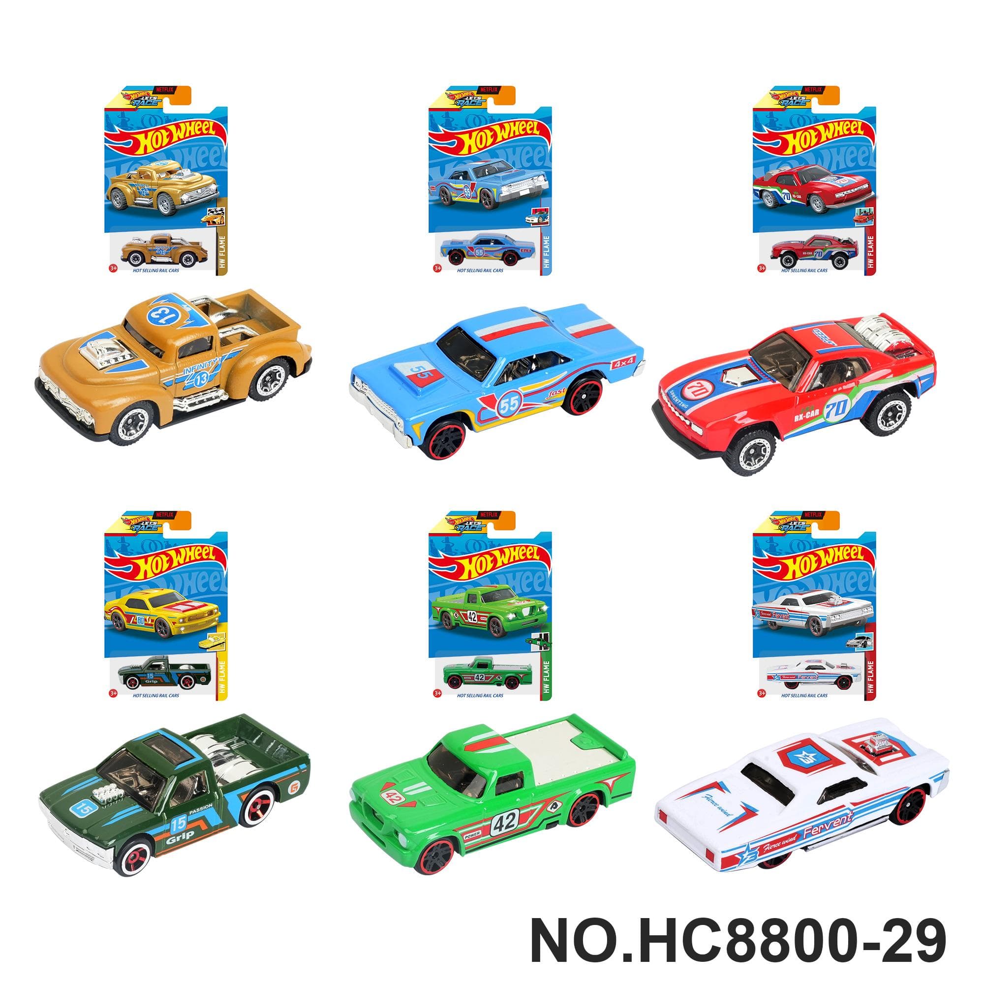 6 Styles 1:64 Hot Wheels Pickup, Muscle Car, Off-Road Alloy Car Carded