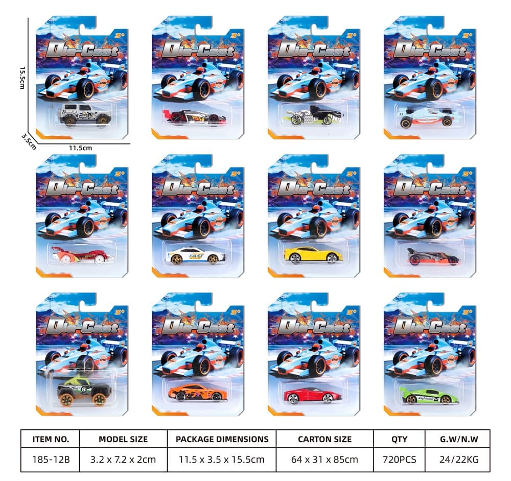 1:64 Sliding Alloy Cars (12-Piece Assortment)