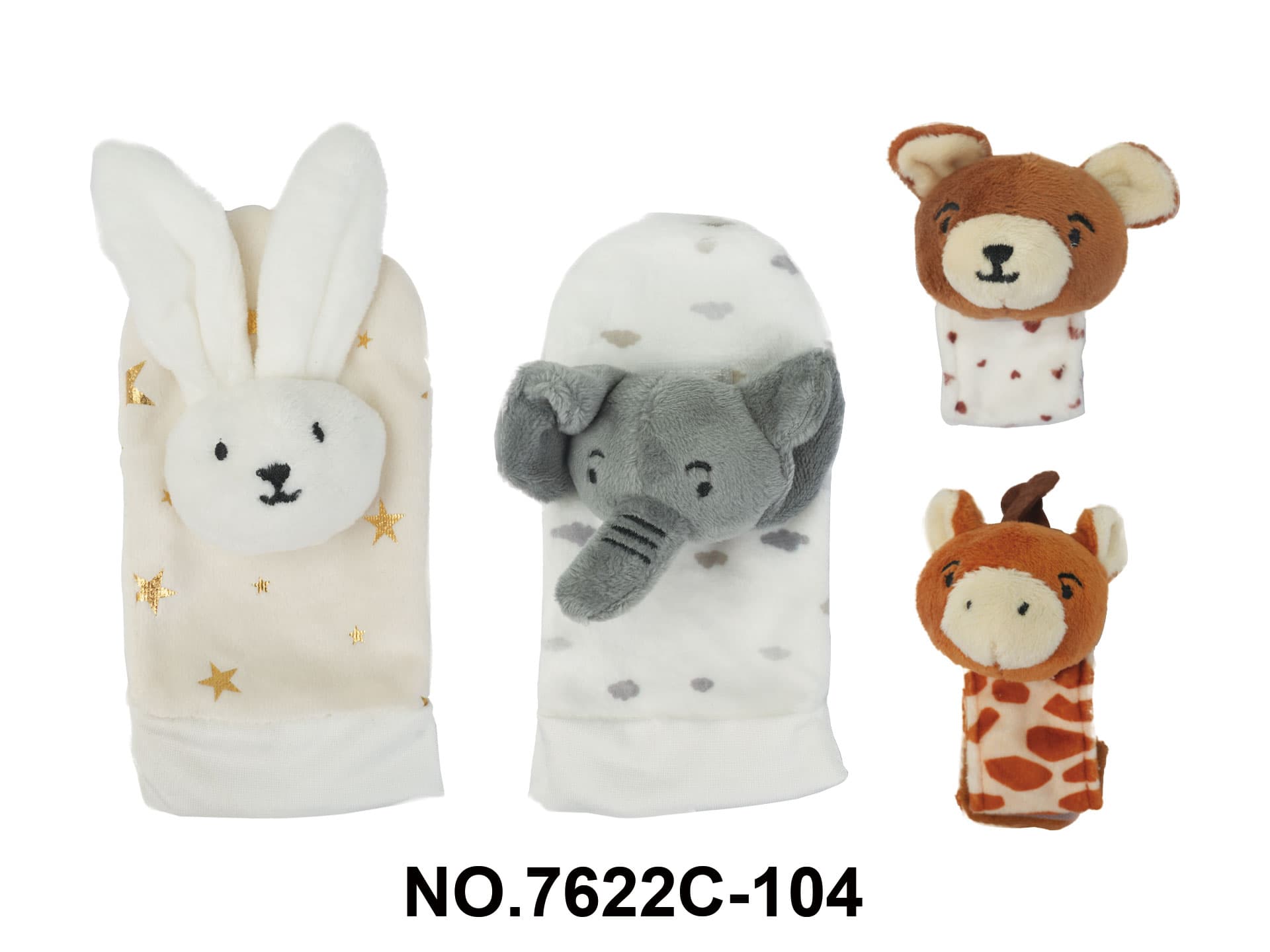 Infant Plush Toy 4-Piece Set - Starry Wild Animal Wristband + Rattle Socks