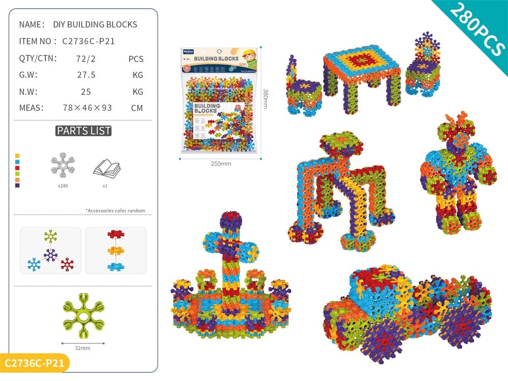 DIY 3D Colorful Building Blocks - Approx. 280PCS/Rainbow Colors/Bagged