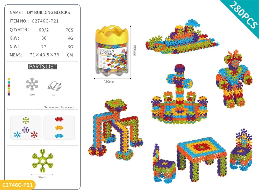 DIY 3D Colorful Building Blocks - Approx. 280PCS/Rainbow Colors/Royal Storage Can