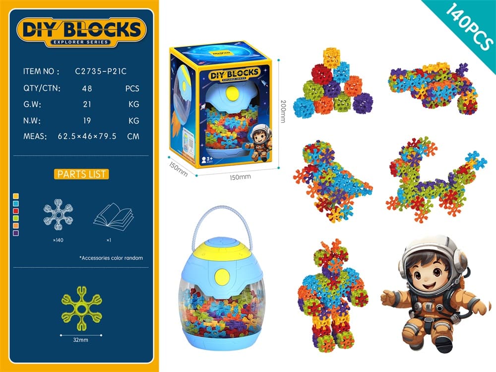 DIY 3D Colorful Building Blocks - Approx. 140PCS/Rainbow Colors/Space Capsule Storage Can